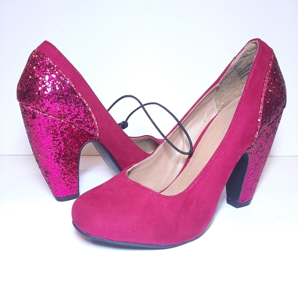 g:21 Gita Faux Suede Glitter Chunky Heels Round Toe Party Club - Picture 7 of 11
